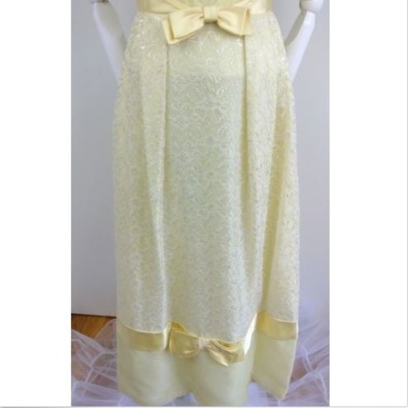 Vintage 60s Lace Cocktail Gown Prom Dress Yellow S - Picture 5 of 8